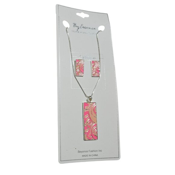 Beyonce Fashion Pink Gold Abstract Pendant Necklace Earring Set Jewelry Women - Picture 1 of 7